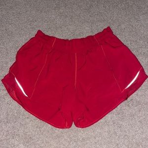 Red lululemon hotty hot shorts